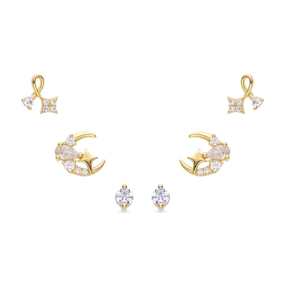 Multipiercing moon and star gold earrings